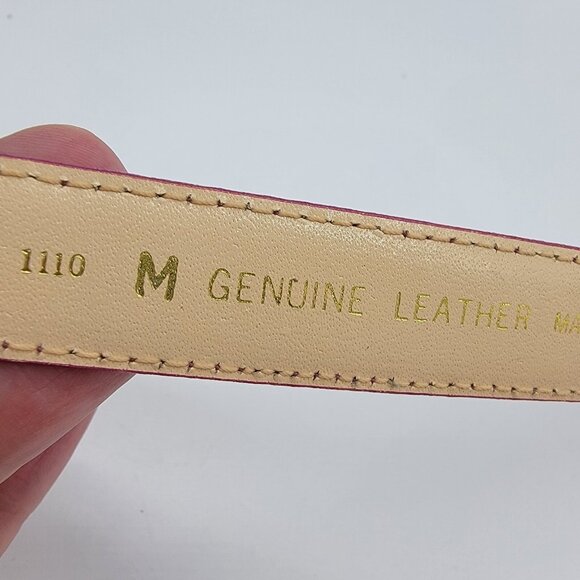 TLS Belt Hot Pink Gold Buckle Skinny Womens Medium 35.5 Long Excellent Condition - Picture 3 of 6